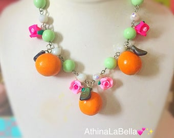 Orange Fruit Necklace, Fruit Salad Necklace, Fruit Necklace, Fruit Jewelry, Vintage Style Necklace, Rockabilly Necklace, Retro Style Jewelry