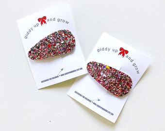Birthday Cake Pink Glitter Snap Clip, Hair Bows for girls, giddyupandgrow