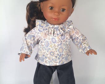 All doll clothes, my Corolla vanilla 36 cm - doll clothes - liberty - trousers - HeadBand frill collar blouse