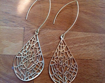 Large matte gold filigree teardrop earrings