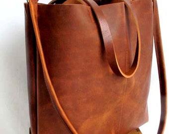 Brown Leather Tote Bag - brown leather bag - large brown tote - Travel Bag - Leather Market bag - leather shopper - on sale- Sale