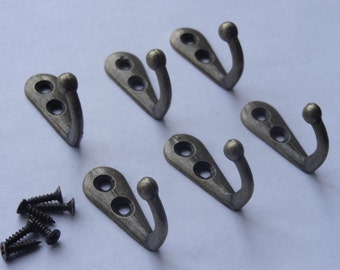 6 x Vintage look Antique Wall Door Hooks