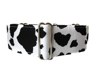 Cow Martingale Collar, 2 Inch Martingale Collar, Black, White, Greyhound Collar, Cow Dog Collar, Sighthound Collar, Cow Doggie