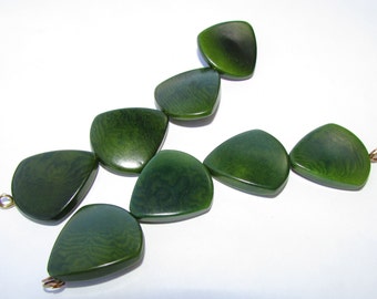 Four Forest Green Tagua Nut Beads, Triangle Beads, 22mm Beads, Vegetable Ivory Beads, Natural Beads, Organic Beads, EcoBeads