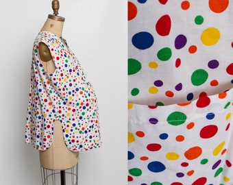 vintage 80s maternity smock top | rainbow polka dot print blouse