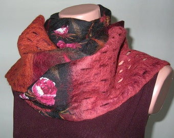 Nuno Felted Scarf Multicolor Black Burgundy Terra cotta Brick Brown White Cherry Rust Fashion Fall Autumn Winter