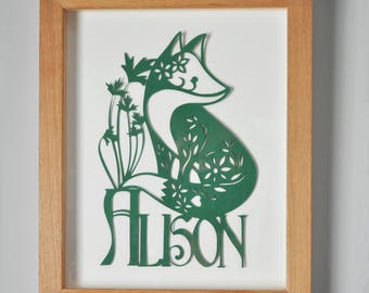 Personalised Fox Paper Cut Art