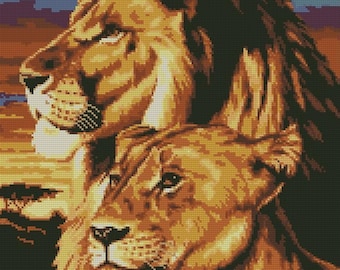 Lion and lioness. Scheme cross stitch
