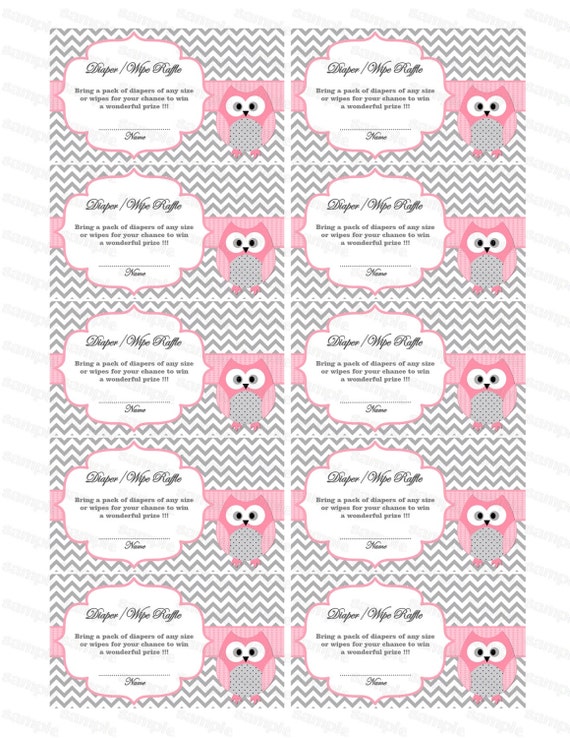 owl baby shower diaper raffle ticket diaper wipe raffle card