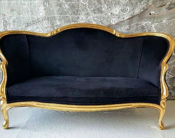 Settee sofa loveaset vintage antique French Victorian gold gilt black ornate