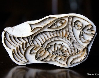 Pottery Stamps, Indian Wood Stamp, Textile Stamp, Wood Blocks, Tjaps, Printing Brass Stamp- Fish