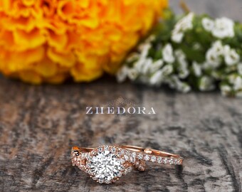 2.15 CT Round Cut Engagement Ring set in Solid 14k/ 18k Rose Gold Bridal, Moissanite Wedding Set ,White Sapphire Bridal Set, Moissanite Ring