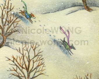 Original ACEO Drawing and Painting -- Winter Run