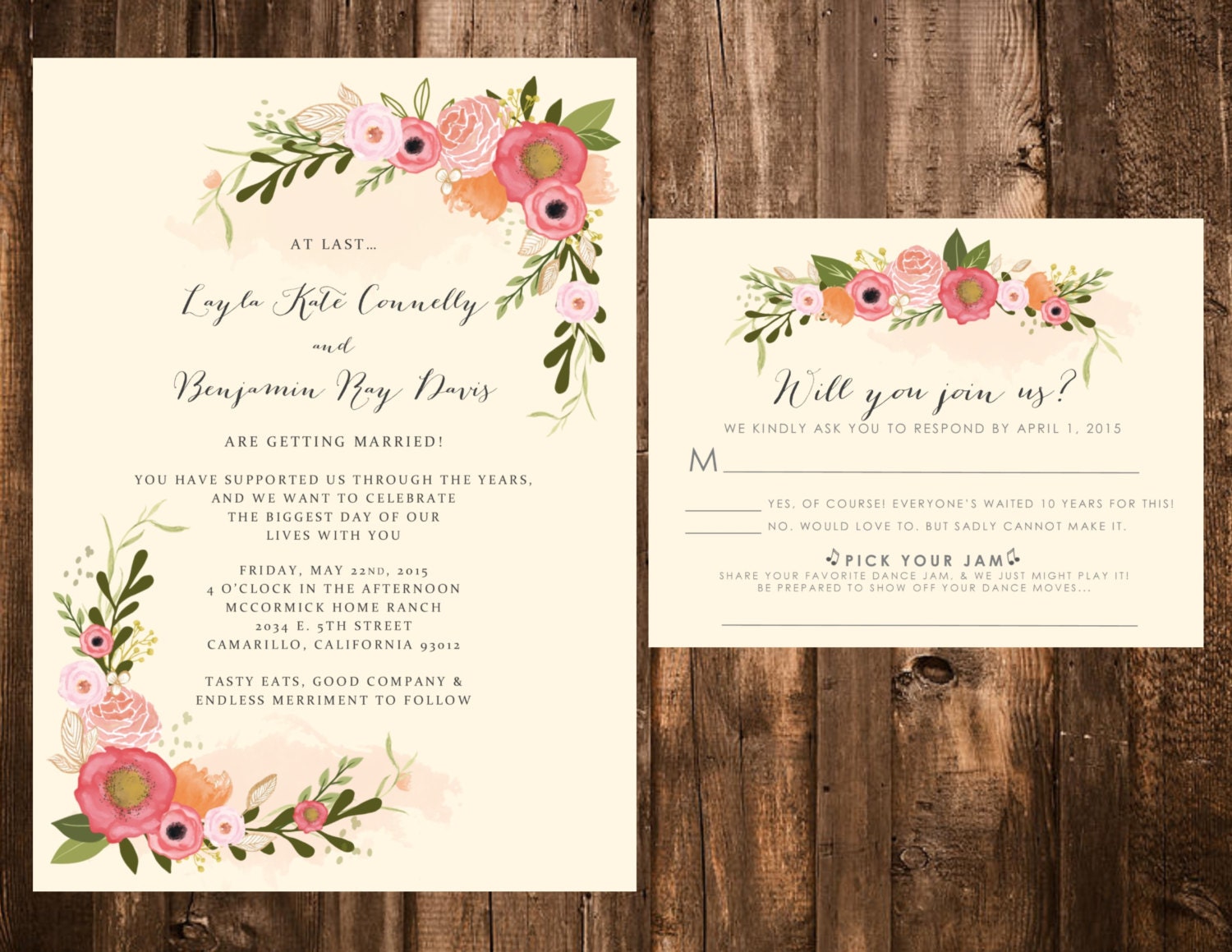 Garden Bohemian Floral Wedding Invitations Printable OR set