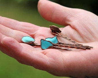 Stone Bobby Pin - Turquoise Hair Pin - Copper Hair Jewelry