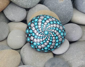 Turquoise Mix Painted Rock - Paint Rock - Mandala Rock - Turquoise - Mandala Art - Hand-Painted Pendant Stone - Chakra - Paperweight