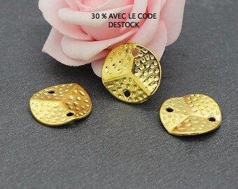 4 round connectors wavy and hammered gilded BD62 19 mm