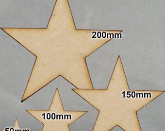 5 Point Star MDF Shapes - 3mm Lasercut - 4 Sizes Available