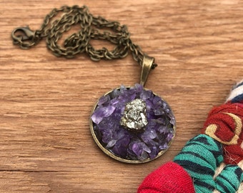 Amethyst & Pyrite Necklace