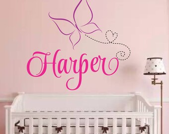 wall decal Butterfly Name girl's room Wall Decals Girls Bedroom Decor- wall Decal Kids Girls Room Home Decor