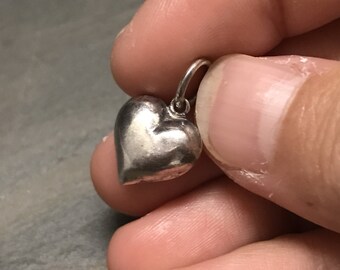 Vintage sterling silver heart shaped charm, 925 silver charm pendant