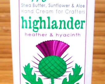 Scented Shea Butter Hand Lotion - Highlander Heather Hyacinth Fragrance Outlander Hand Cream for Knitters Happy Hands Knitting