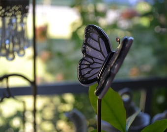 Butterfly Plant Stake, Fused Glass, Garden Stake, Lavender Butterfly, Iridescent Butterfly, Hand Painted, Plant Decor