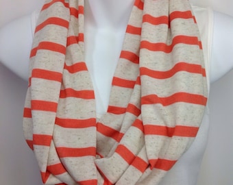 Clearance Oatmeal cream and orange striped infinity scarf