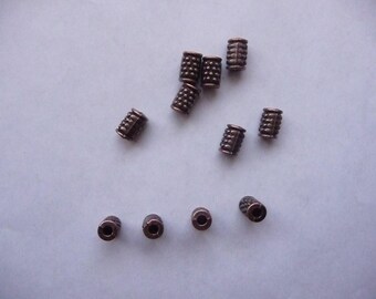 Bead, antique copper-plated "pewter" (zinc-based alloy), 8x5mm double-sided beaded tube with 2mm hole, Pack of 10 beads.