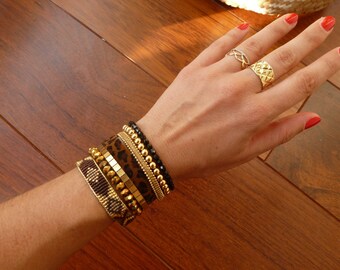 Multi strand Cuff Bracelet black and gold