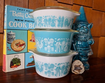 Vintage Pyrex Butterprint Round Casserole Set - 472, 473, 473