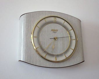 French 1950-60s Atomic Age BAYARD GRAY Formica Wall Clock - Freeform Shape - Good Working Condition