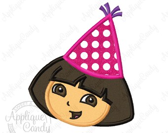 Dora Birthday Applique 3 Machine Embroidery Design 4x4 5x7 6x10 Party Hat INSTANT DOWNLOAD