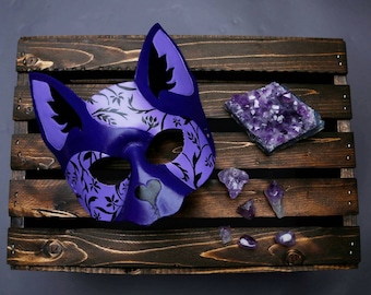 Masquerade Cat Mask - Purple Art Nouveau