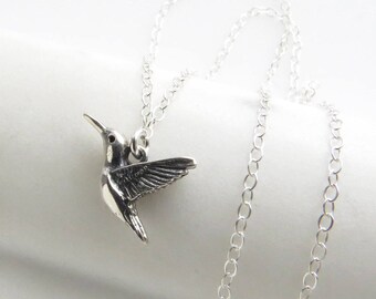 Hummingbird Necklace • Tiny Bird Charm • Soaring Bird Necklace • Inspirational Jewelry • Motivational Gift • Hummingbird