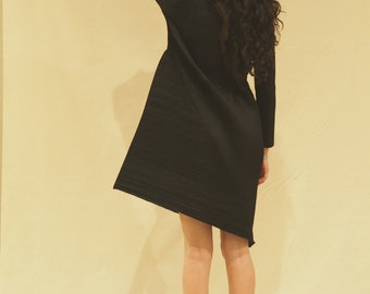 Black Pleated Asymmetrical Dress