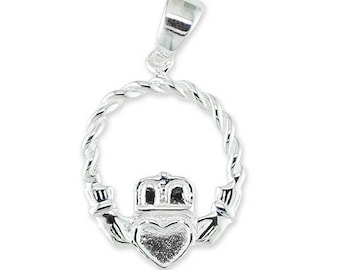 925 Sterling Silver Claddagh Irish Heart Hands Necklace