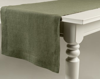 Green table runner, Moss green linen table runner