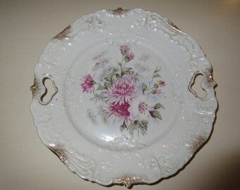 ANTIQUE FLORAL PLATE with Heart Handles