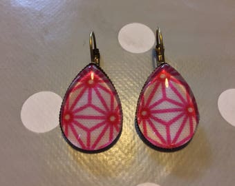 Drop earrings oval fabric geometric #2