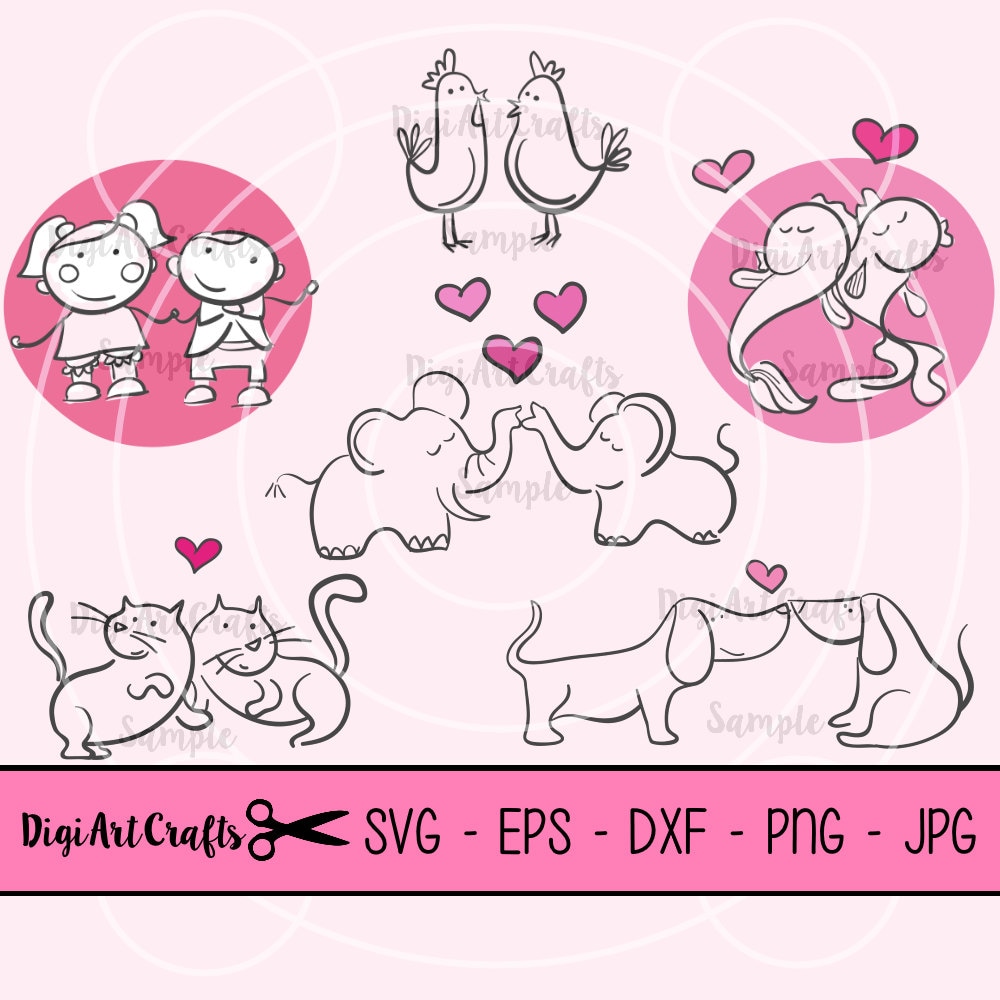 Download Animal Love Couples SVG cutting files / Love clip art / eps