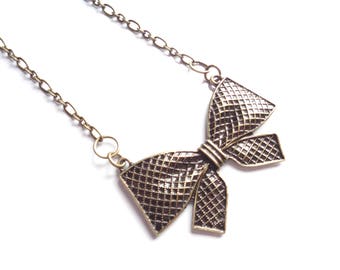 Short Boho Necklace, Bib Necklace, Bow Necklace, Brass Necklace, Bronze Necklace, Bohemian Necklace, Bohemian Jewelry, Gift For Woman