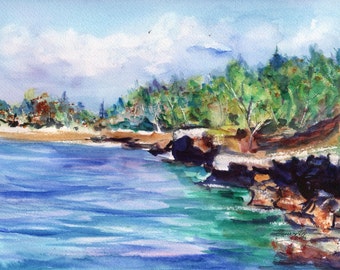 kauai seascapes, mahaulepu beach, 5x7 art prints, kauai art, ocean paintings, tropical seascapes, kauai watercolors, south shore of kauai