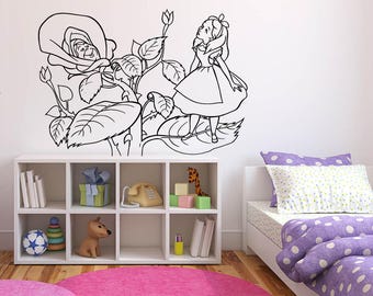 Wall Sticker Decals Alice In Wonderland Cartoon Rabbit Tea Time Cheshire Cat Girl Nursery Bedroom 1359b