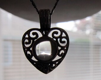 Vintage Pools of Light Rock Quartz Orb Heart Sterling Necklace