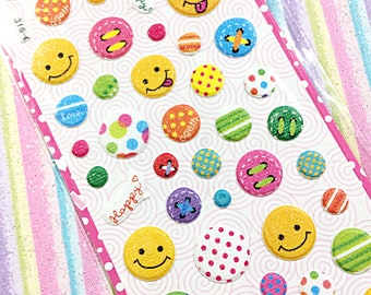 Kawaii glitter sticker sheet - kawaii emoji puffy sticker sheet
