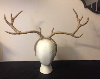 Faux Antler Headpiece, Jute Wrapped Antler Headdress, Antler Headband