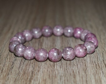 10mm Lepidolite Bracelet, Natural Lepidolite Bracelet, Chakra Bracelet, Bracelet for Women & Men, Stress Relief Bracelet, Anxiety Bracelet