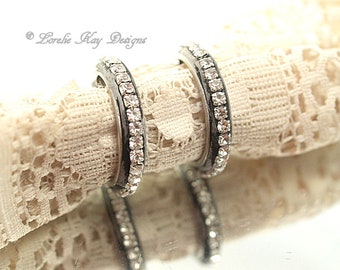Bold Black & Silver Rhinestone Hoop Earrings Sterling Silver Plated Earrings Lorelie Kay Original