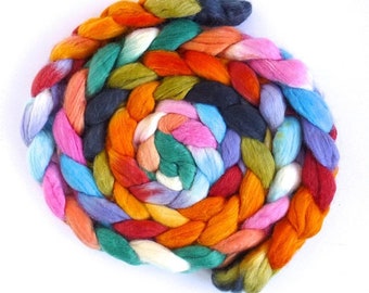 Larkspur and Marigolds, Polwarth/Silk Roving - Hand Painted Spinning or Felting Fiber